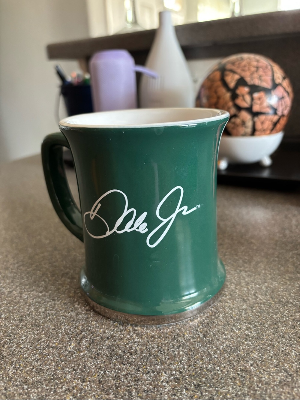 Green Ceramic Mug with White Signature